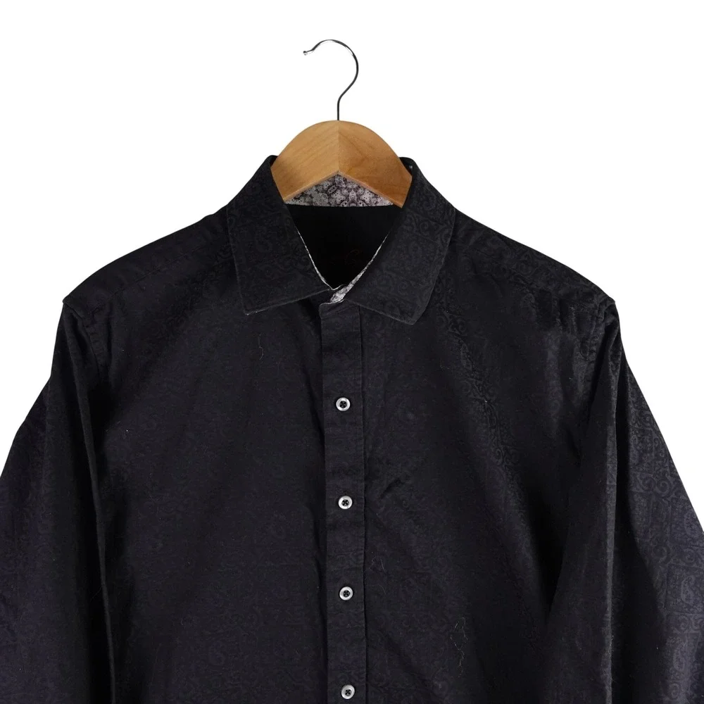 Robert Graham Mens M Black Paisley Damask Button Down Shirt Flip Cuff Goth